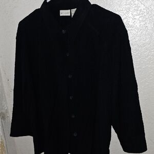 Black Linen Button-Up Shirt